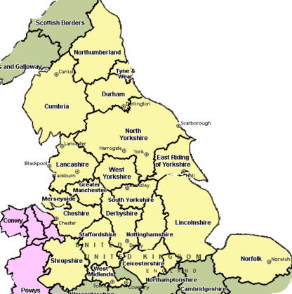 North of England Map with Counties